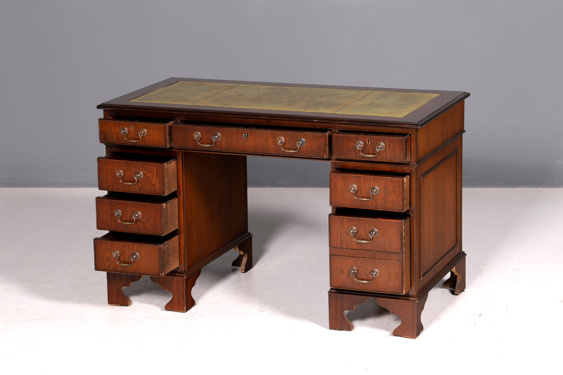 Beautiful English Desk Genuine Leather Top Office Table Antique Style Office Desk Solid Wood