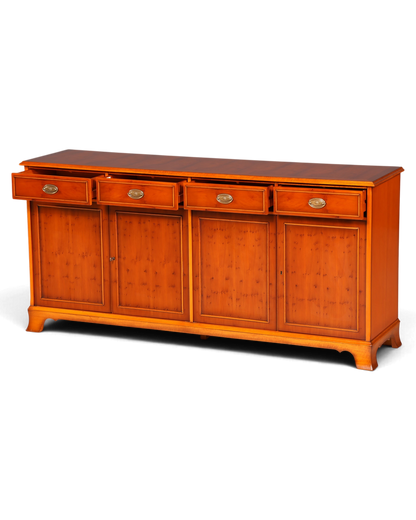 Hauptstadt Möblerei Heldense Sideboard aus englischer Eibe mit vier Schubladen und Türen im antiken Vintage-Stil