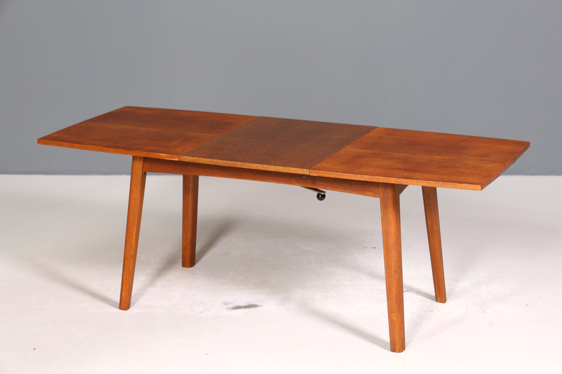 Schlichter Mid Century Esstisch ausziehbarer und höhenverstellbarer Vintage Tisch Retro Küchentisch