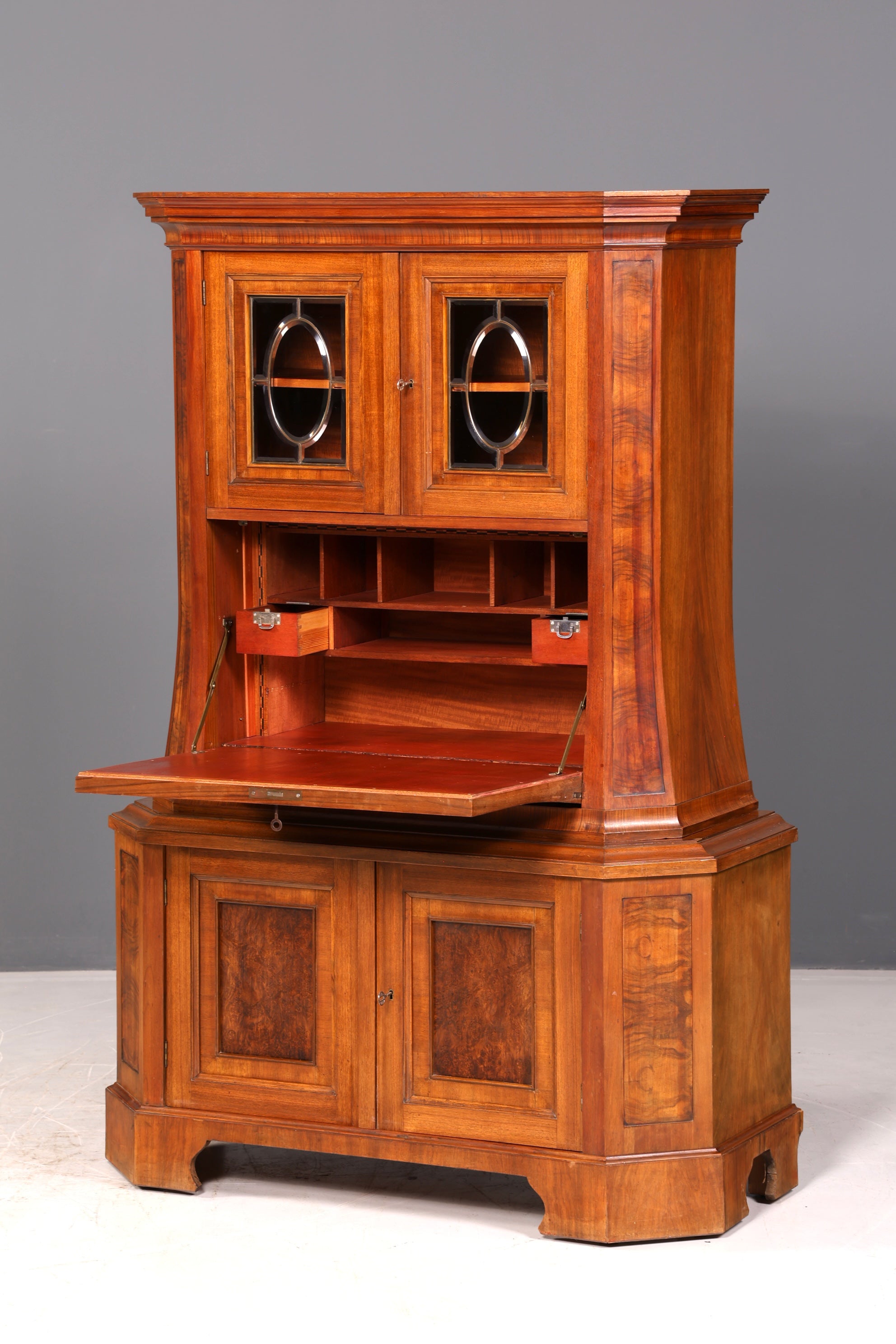 Wunderschöner Jugendstil Sekretär Vitrine Aufsatzschrank Nussbaum um 1900 Antik Schreibschrank Vertiko Vintage