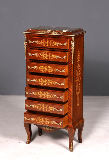 Wunderschönes Barock Stil Louis XV Highboard Marmor Vertiko Intarsien Kommode
