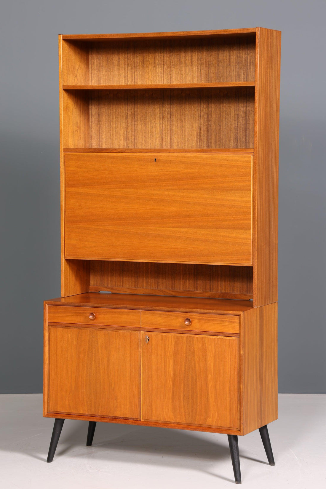 Schlichter Mid Century Schrank Vintage Highboard Sekretär echt Holz Regal 60er Jahre