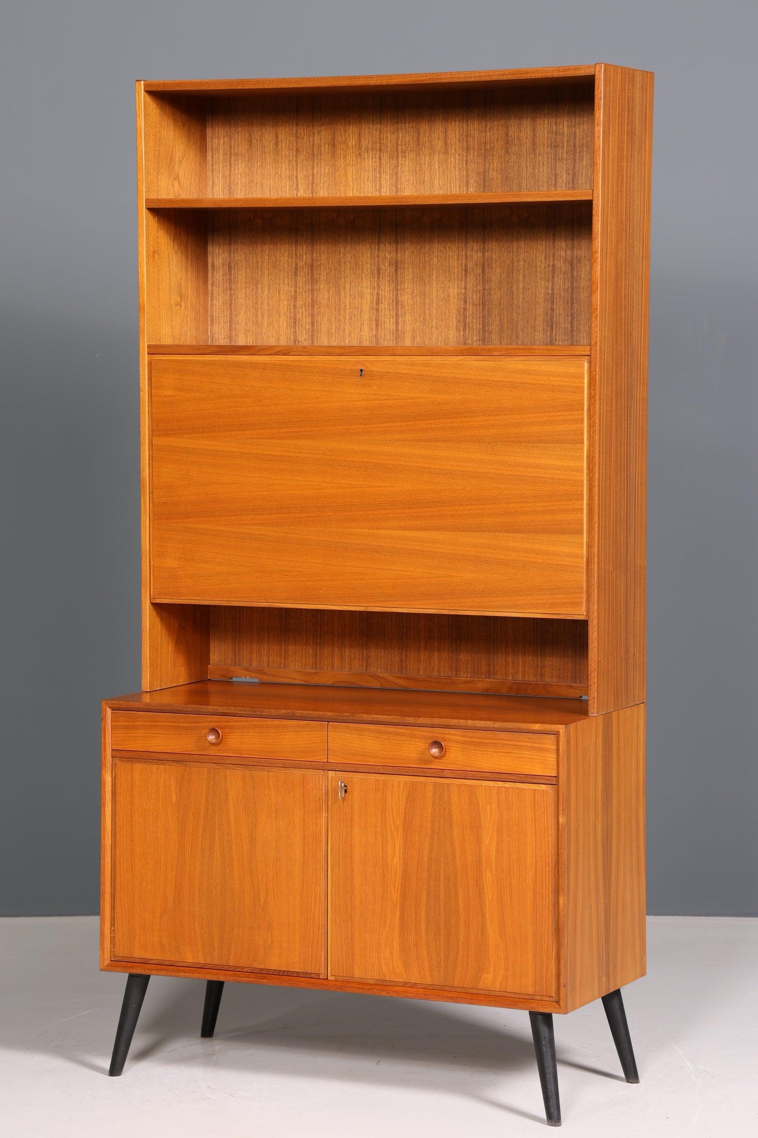 Schlichter Mid Century Schrank Vintage Highboard Sekretär echt Holz Regal 60er Jahre