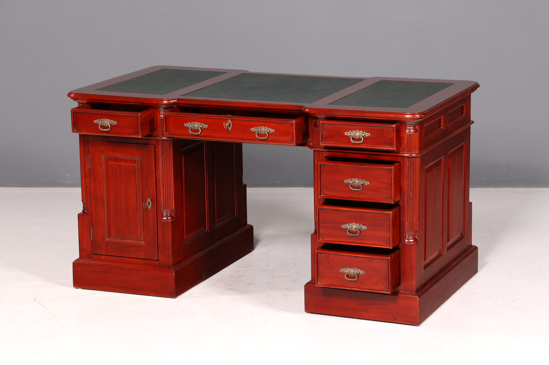 Wunderschöner Englischer Schreibtisch Mahagoni Lederauflage Bürotisch Office Desk Antik Vintage