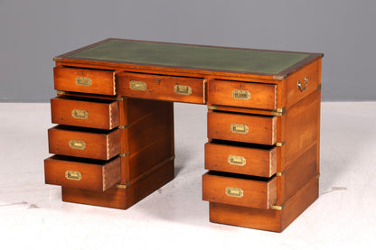 Edler Englischer Schreibtisch Military Chest Echt Lederauflage Bürotisch Office Table Maritim Antik Vintage