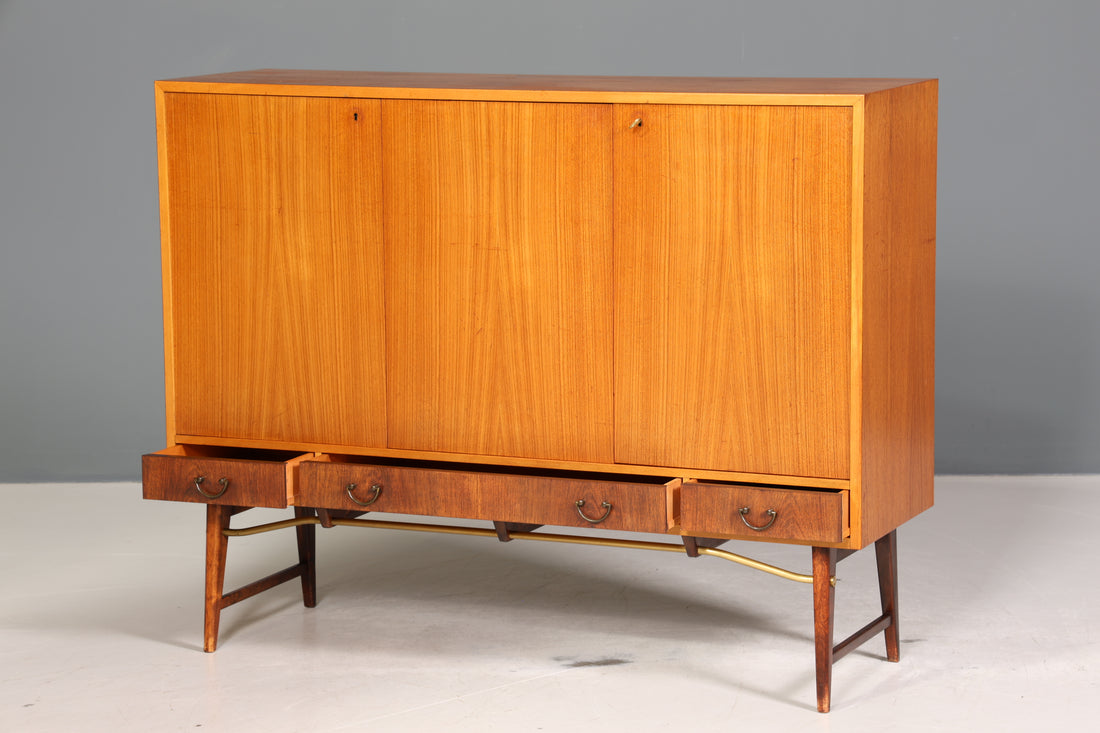 Stilvolles Mid Century Highboard echt Holz Schrank Retro Sideboard Regal Kommode