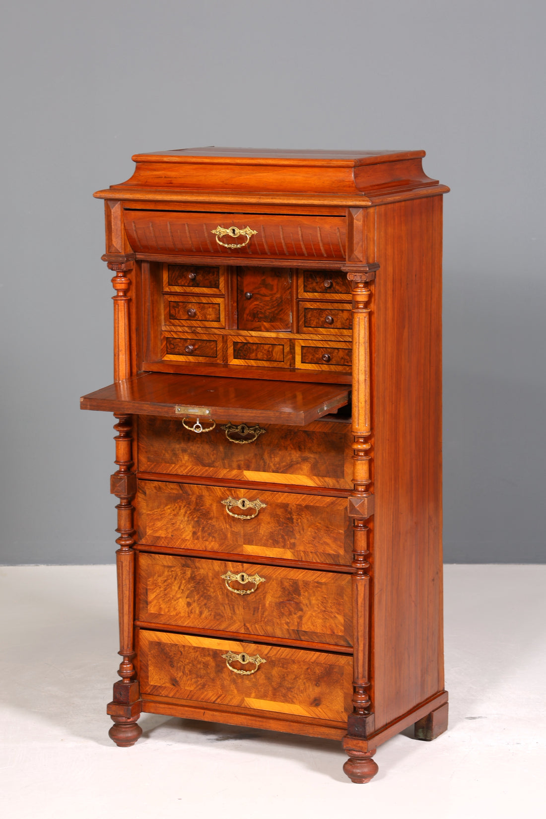 Stilvoller Gründerzeit Sekretär Vertiko Highboard Louis Philippe Kommode um 1880