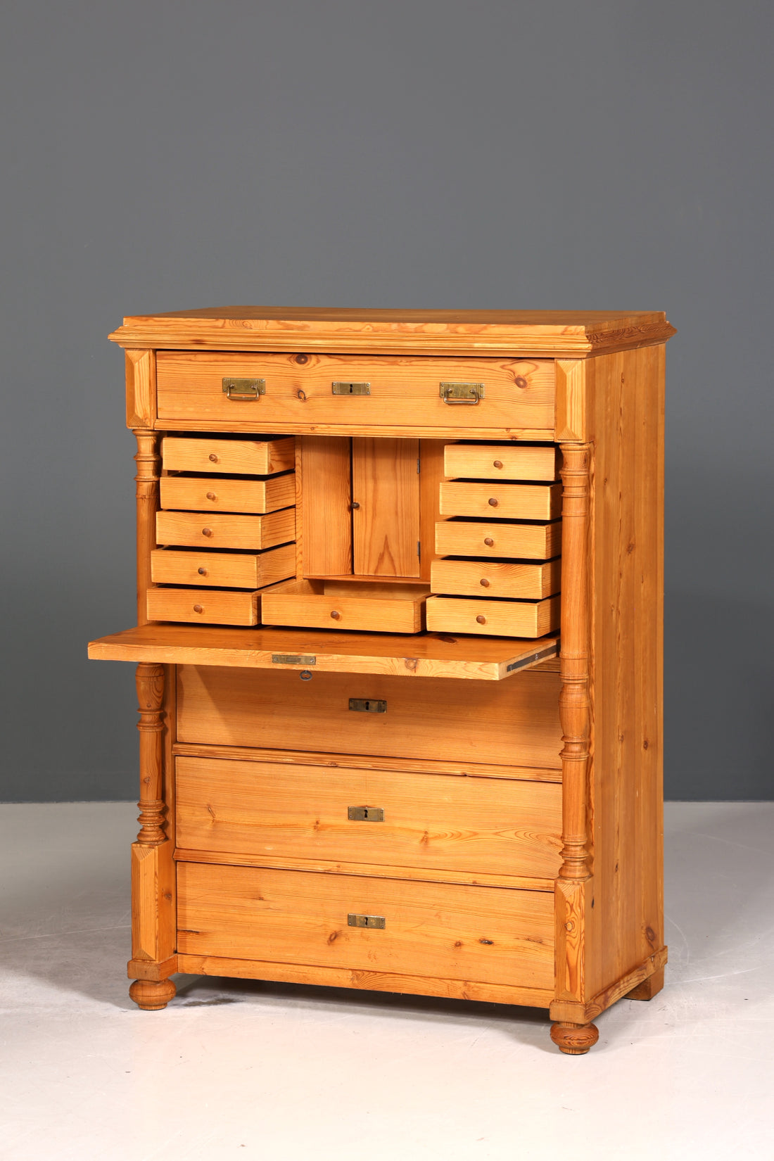 Stilvoller Gründerzeit Sekretär Vertiko Highboard Weichholz Jugendstil Kommode Landhaus Schrank um 1880