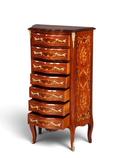 Stilvolles Barock Stil Louis XV Highboard Intarsien Vertiko Kommode Schubladenkommode