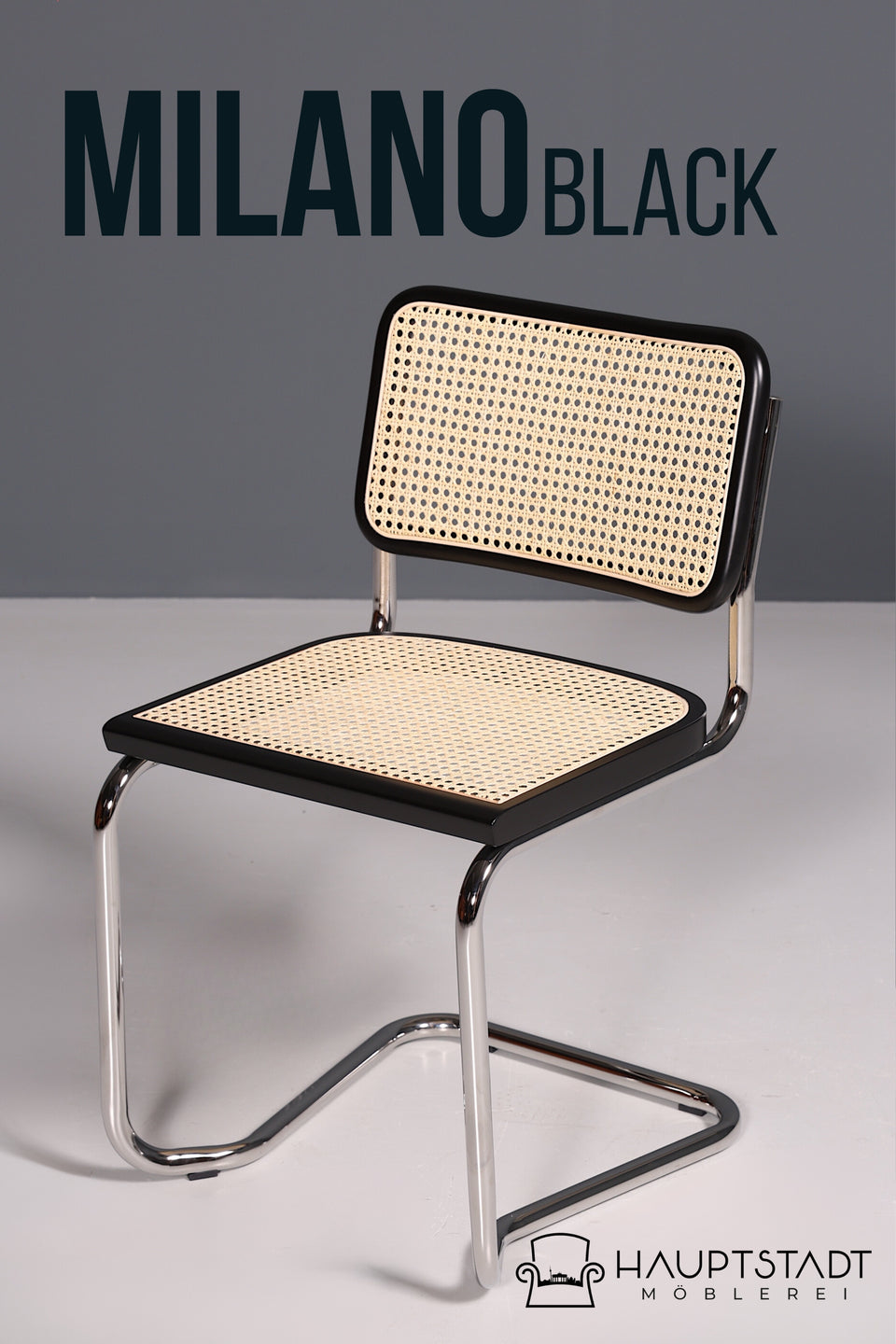 Korbgeflecht Freischwinger Stuhl "Milano" Made in Italy Schwarz