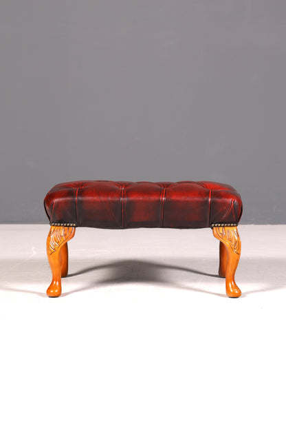 Original Chesterfield Hocker Echt Leder Englischer Fußhocker UK Englisch Oxblood Fußablage Antik