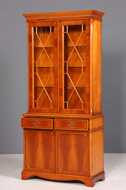 Wunderschöne Englische Vitrine Eibe Bücherschrank Heldense Stil Buffet Antik Stil Glasvitrine 1 vom 2