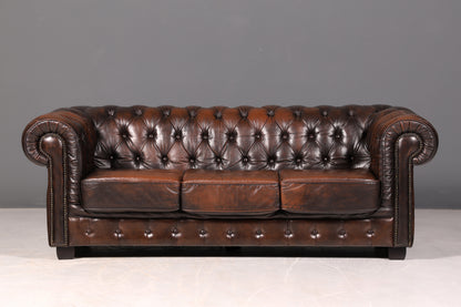 Wunderschönes Original Chesterfield Sofa 3-Sitzer Echt Leder Couch Englisch Ledersofa Vintage