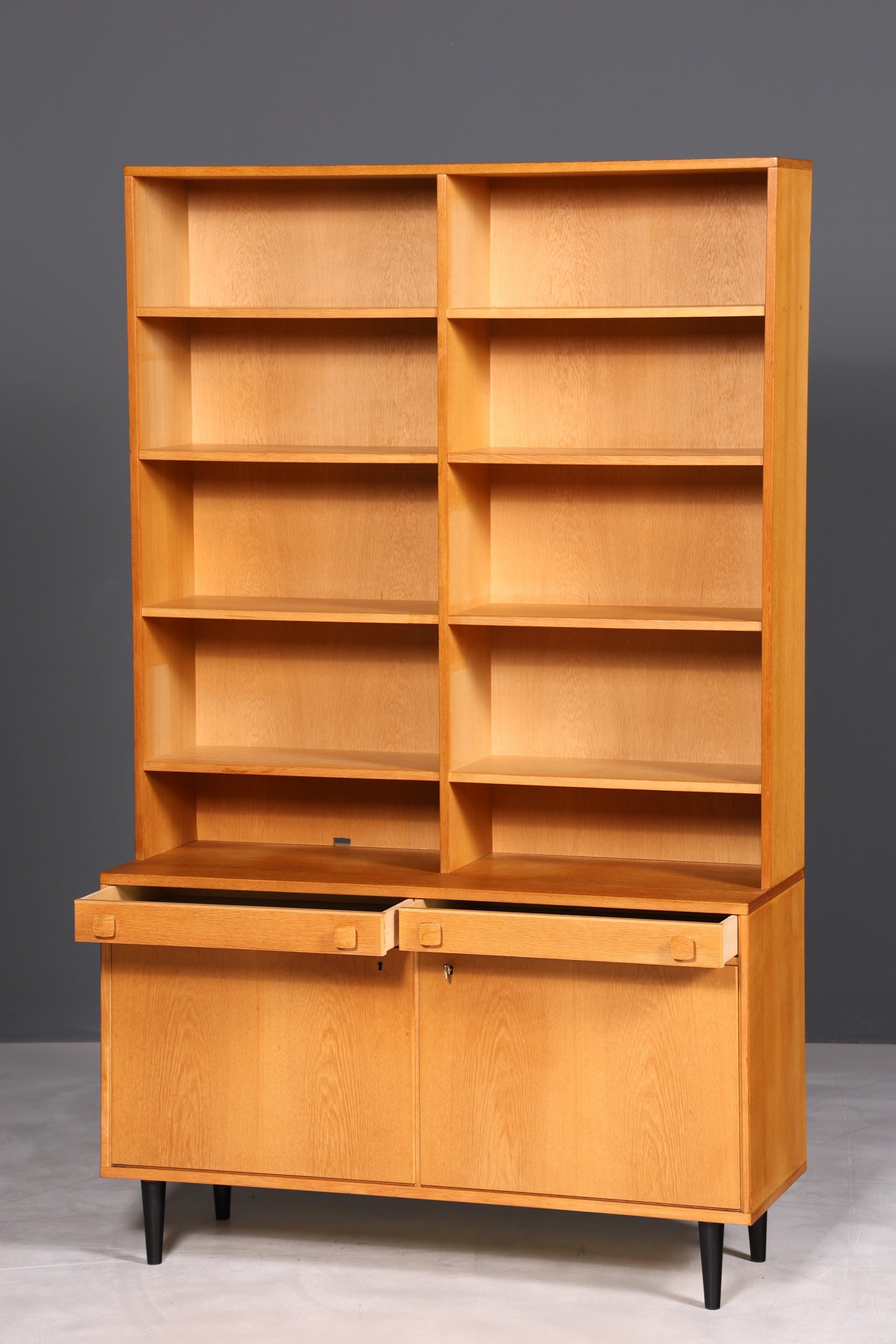 F894 Finish Traumhaftes Mid Century Regal echt Holz Schrank Danish Design Retro Kommode Vintage Bücherregal 60er Jahre