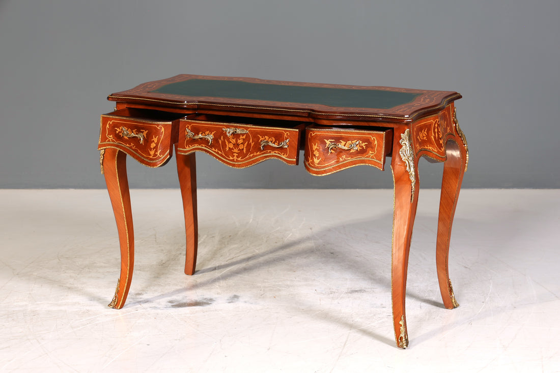 Traumhafter Louis XV Stil Schreibtisch French Desk Antik Barock Stil grün Bürotisch