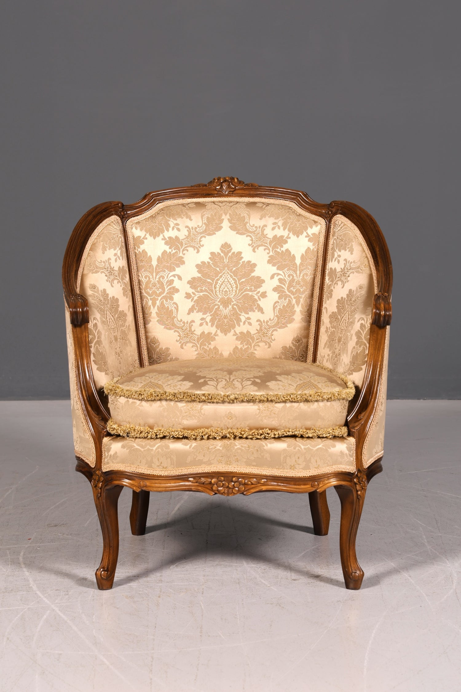 Edler Chippendale Armlehnsessel Barock Stil Samt Stoff Sessel Armchair Rococo Antik Polstersessel