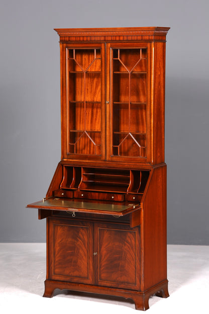 F943 Finish Stilvoller Englischer Sekretär Original Heldense Büro Aufsatzsekretär Eibe Antik 60S Vitrinen Schrank UK