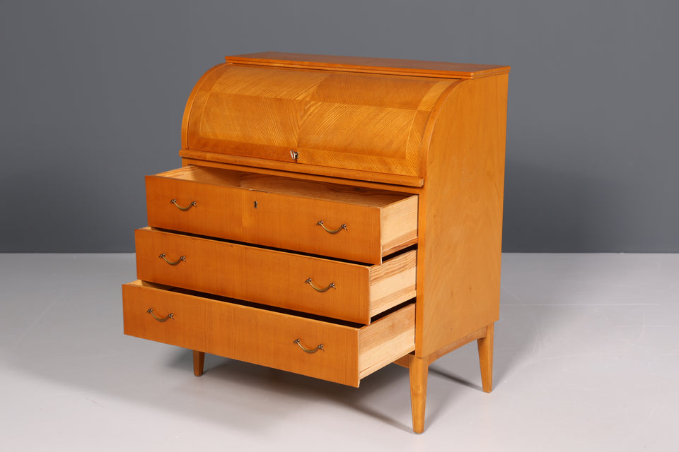 Schlichter Mid Century Sekretär Teak Holz Rollladen Schrank