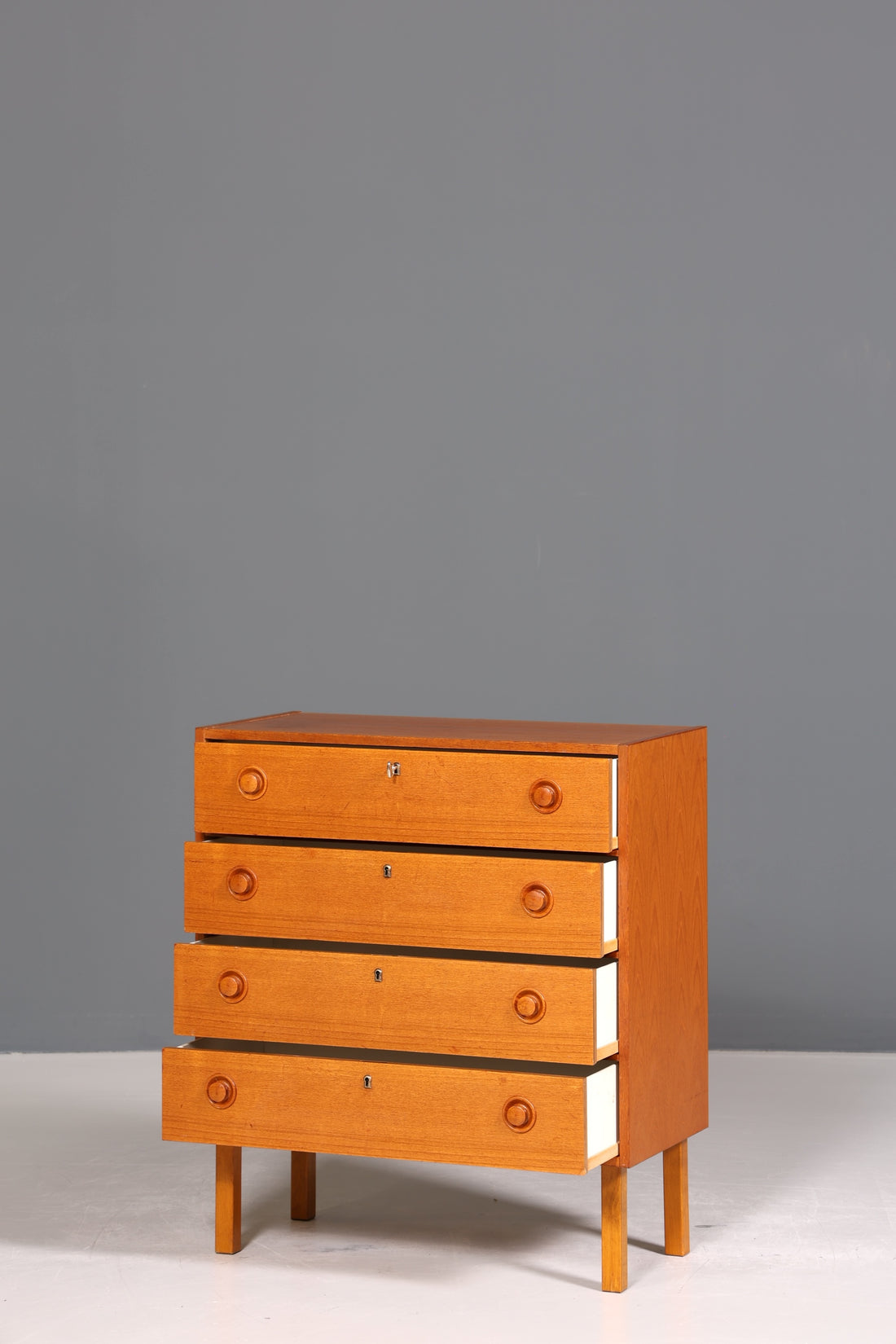 Schlichte Mid Century Kommode Teak Holz Sideboard Vintage Schubladen Kommode