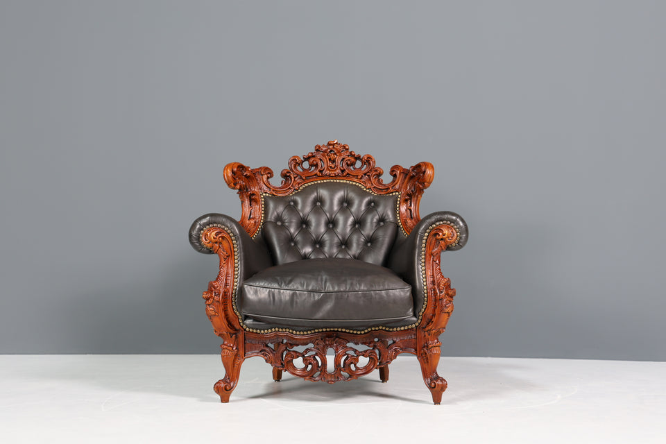 Königlicher Barock Sessel echt Leder Luxus Chesterfield Sessel 1 von 2