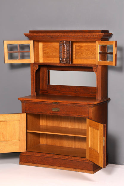 Wunderschöner Jugendstil Schrank Antik Buffet Eiche Anrichte Buffetschrank Vitrine Vintage
