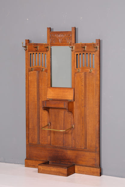 Traumhafte Jugendstil Flur Garderobe Kleiderwand Antik Gründerzeit Spiegel Facettenschliff Massivholz