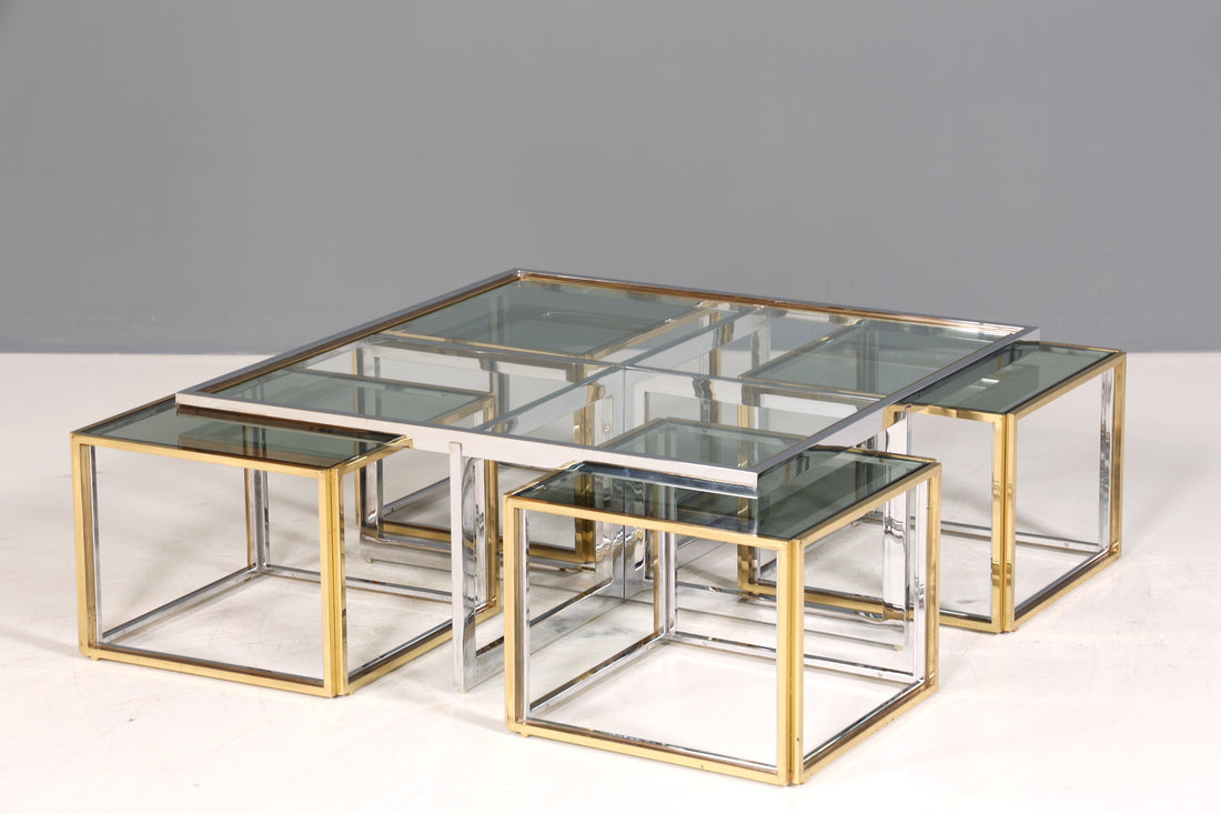 Wunderschöner Original Maison Charles Tisch Chrome Mid Century Coffee Table 70s Couchtisch 5-teilig Wohnzimmer Tisch