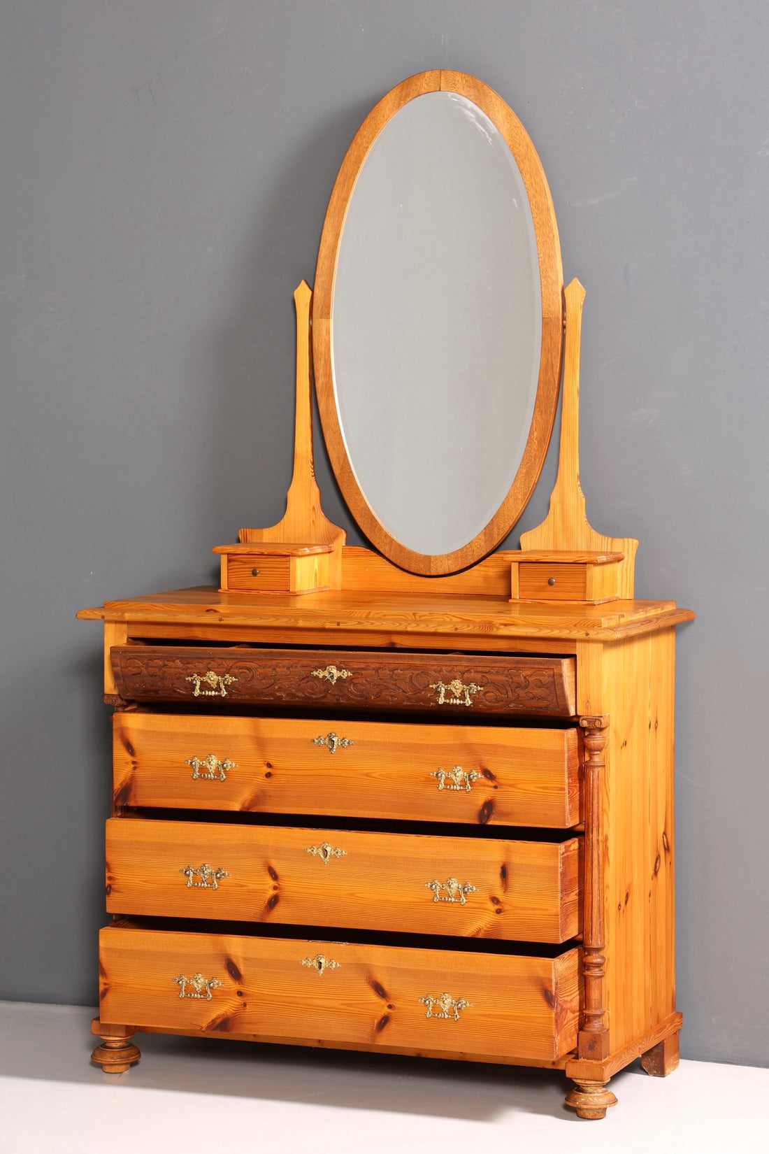 Stilvolle Gründerzeit Kommode Antik Louis Philippe Sideboard mit Spiegel Flurkommode