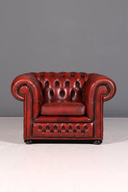 Stilvoller Original Chesterfield Sessel Oxblood Echtleder Englischer Armlehnsessel Herrensessel Antik Ledersessel