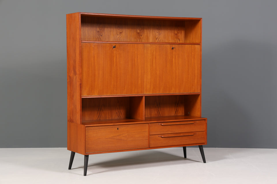 Edler Mid Century Schrank Vintage Highboard Sekretär Teak Holz Regal