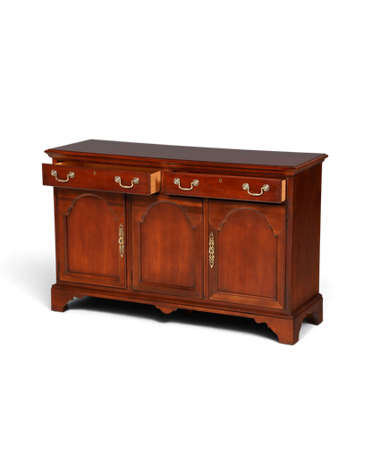 Hauptstadt Möblerei Drexel Heritage Sideboard aus dunklem Holz im Antik-Stil mit Messingbeschlägen und sieben Schubladen