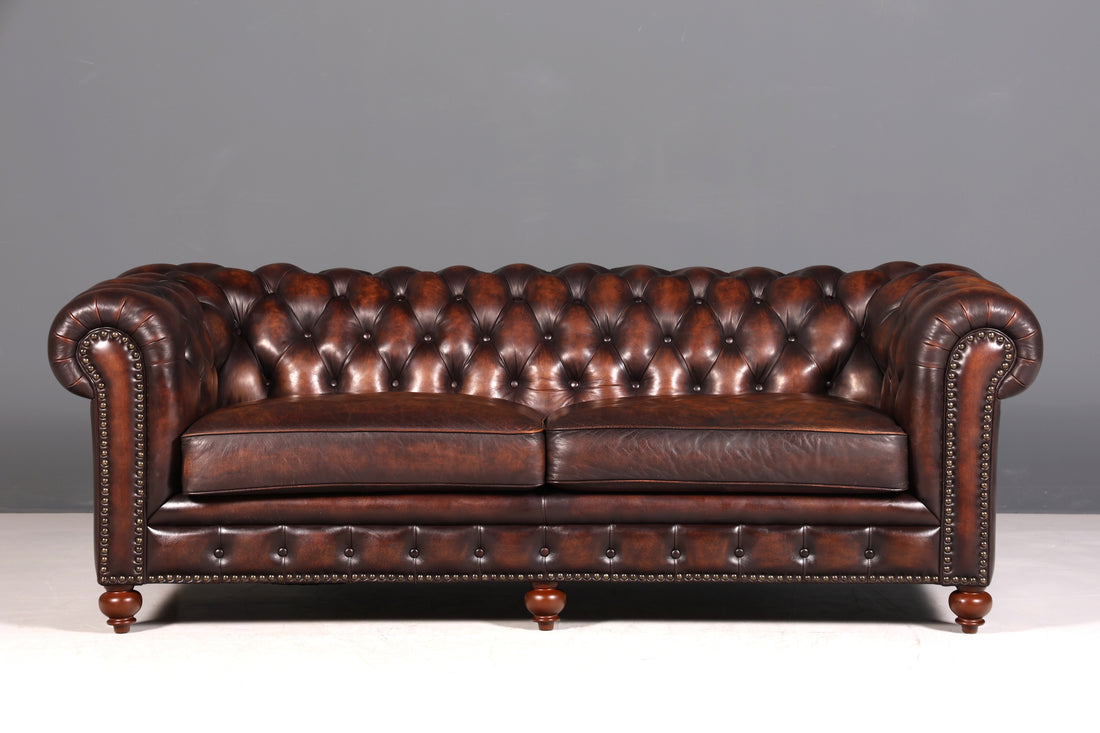 F965 Finish cm Wunderschönes Original Chesterfield 2er Sofa Englisch Oxblood Leder 2- Sitzer Couch
