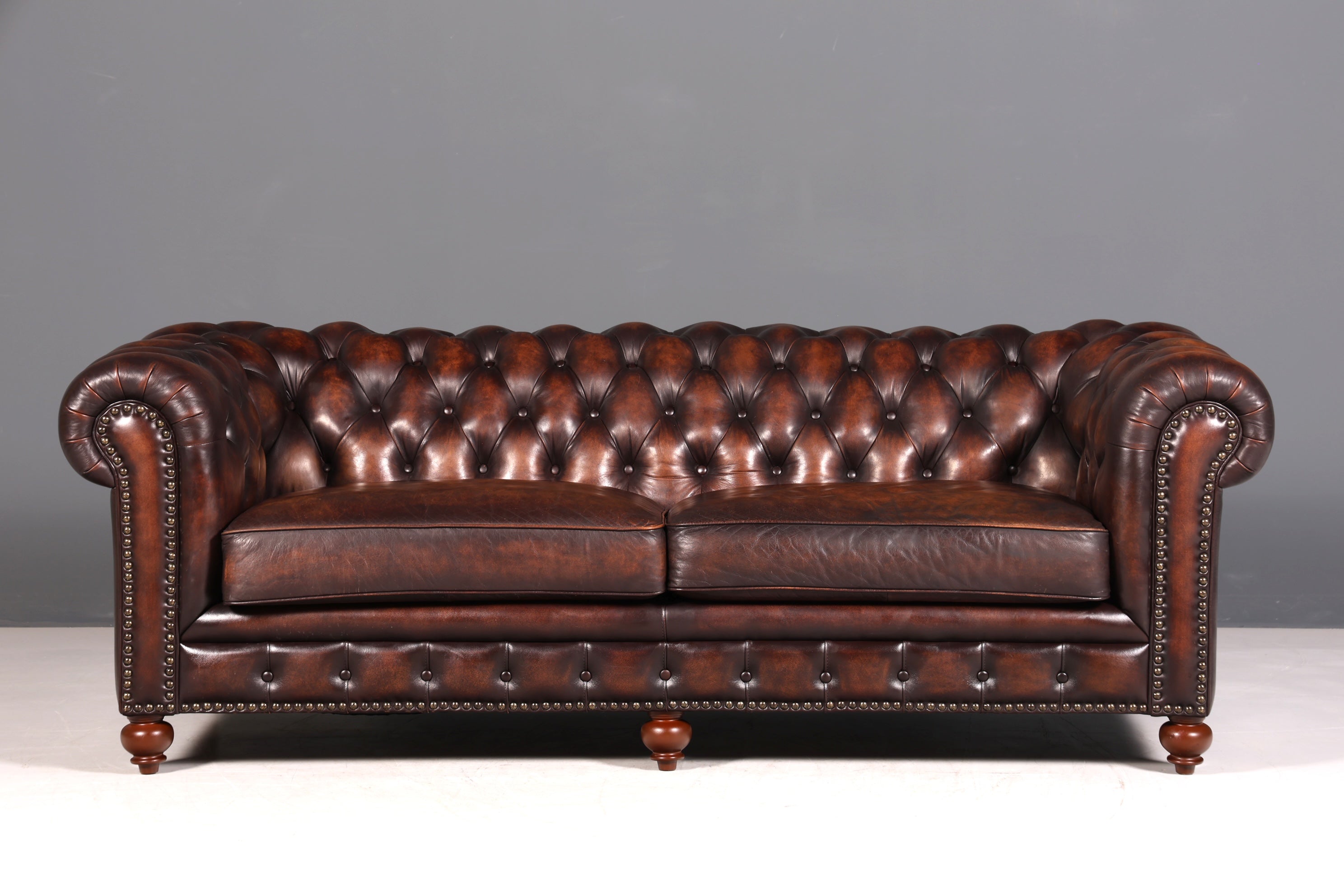 F965 Finish cm Wunderschönes Original Chesterfield 2er Sofa Englisch Oxblood Leder 2- Sitzer Couch