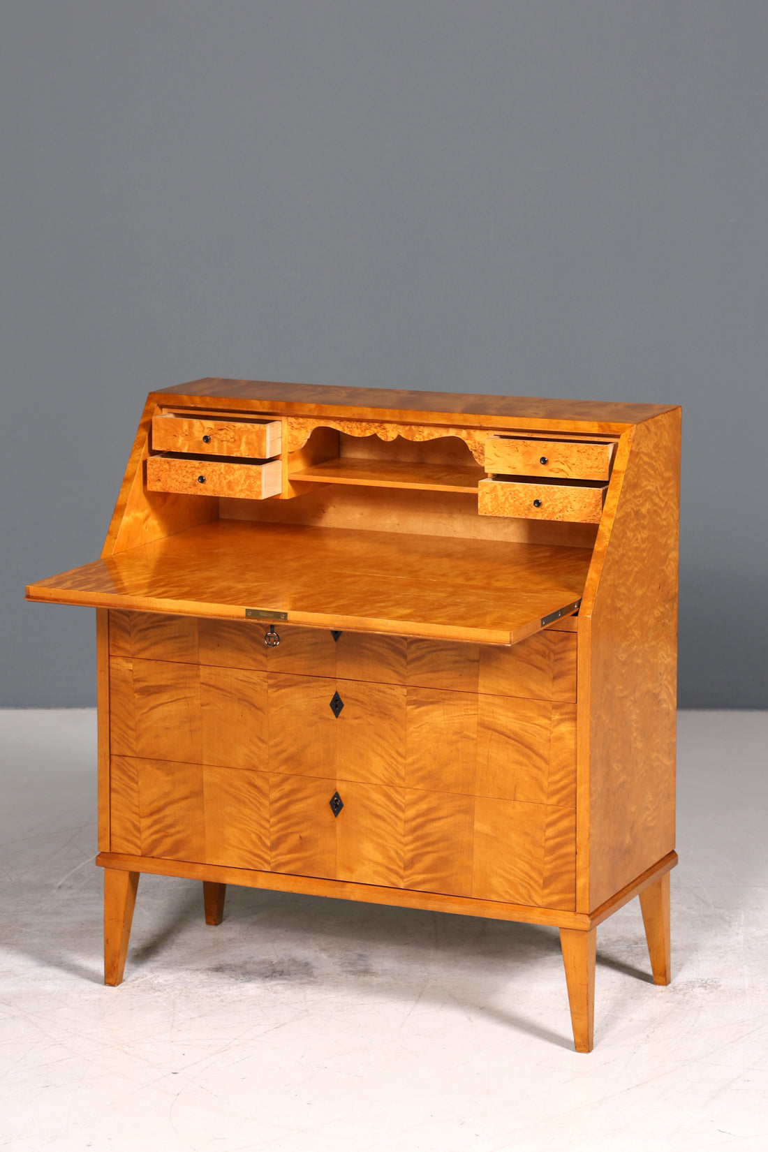 Schlichter Mid Century Sekretär Vintage Schreibmöbel echt Holz Kommode Office Secretary