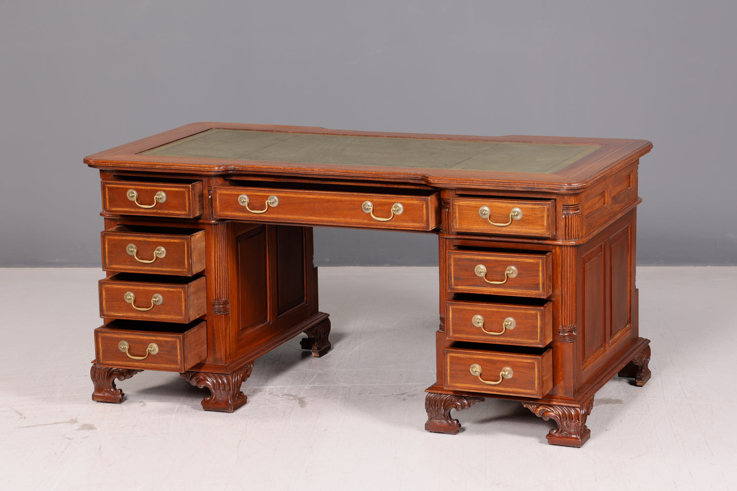 Wunderschöner Englischer Schreibtisch echt Lederauflage Bürotisch Office Desk Antik Vintage