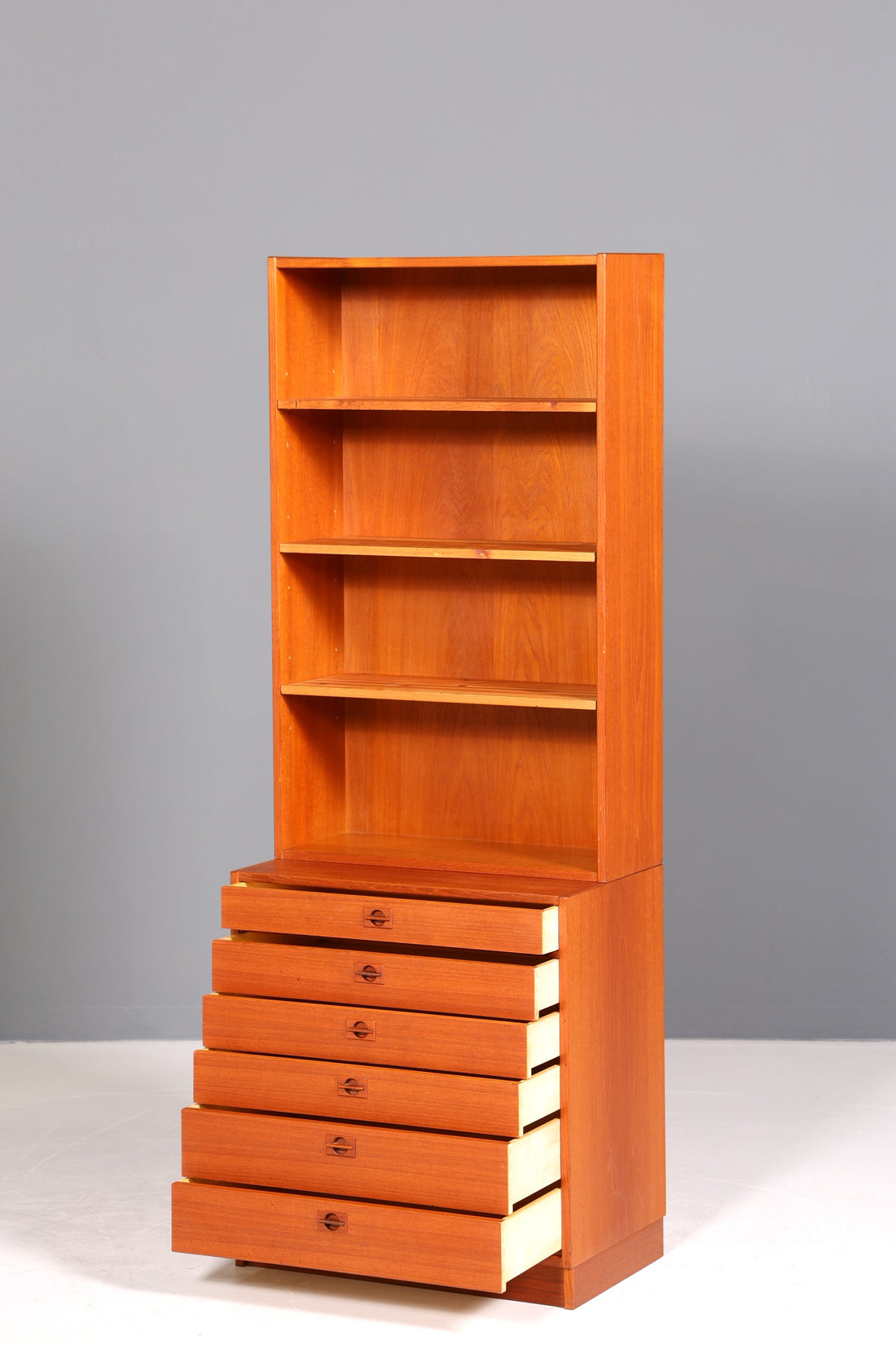 Schlichtes Mid Century Regal Teak Holz Bücherregal Schrank Vintage Kommode Retro Buchablage