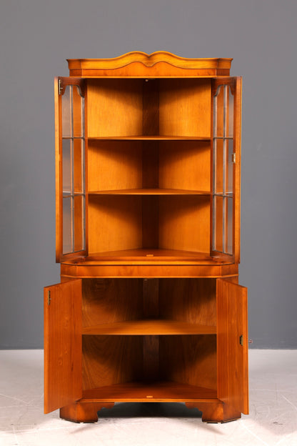 Wunderschöne Englische Eckvitrine Eibe Antik 60s Echt Holz Eckschrank Glasvitrine
