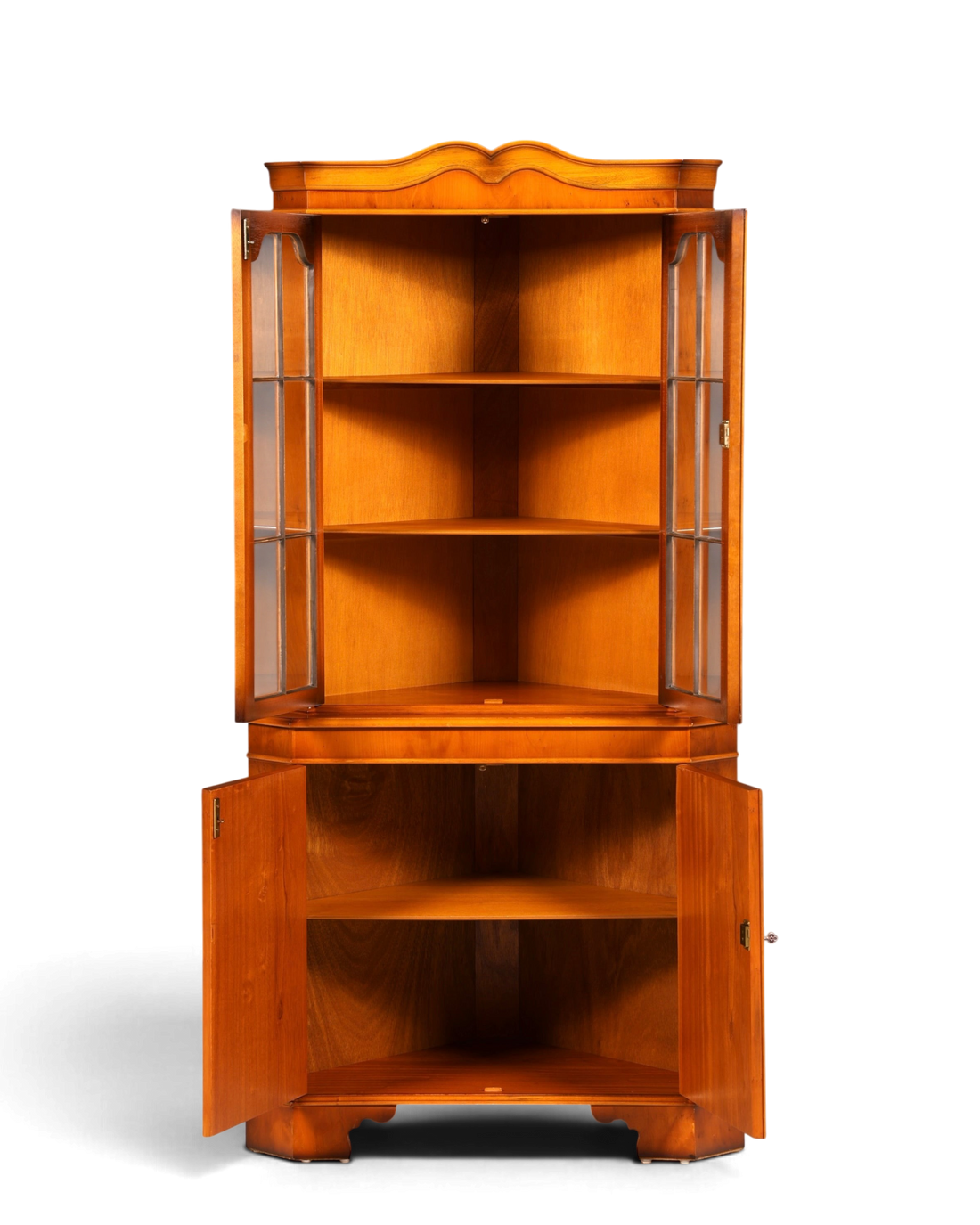Wunderschöne Englische Eckvitrine Eibe Antik 60s Echt Holz Eckschrank Glasvitrine