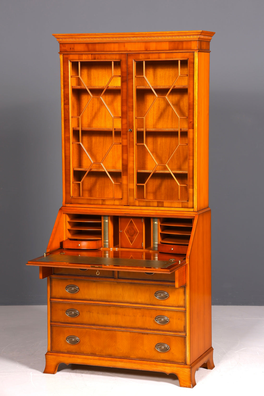 Stilvoller Englischer Sekretär Original Heldense Büro Aufsatzsekretär Eibe Antik 60S Vitrinen Schrank UK