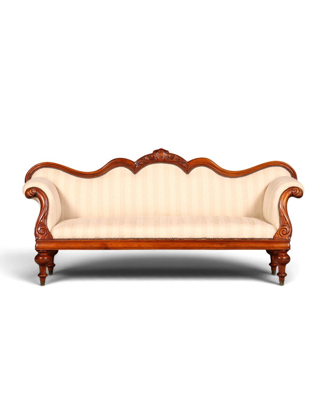 Hauptstadt Möblerei antikes Biedermeier Sofa im Louis-Philippe-Stil mit cremefarbenem Streifenbezug und Holzrahmen