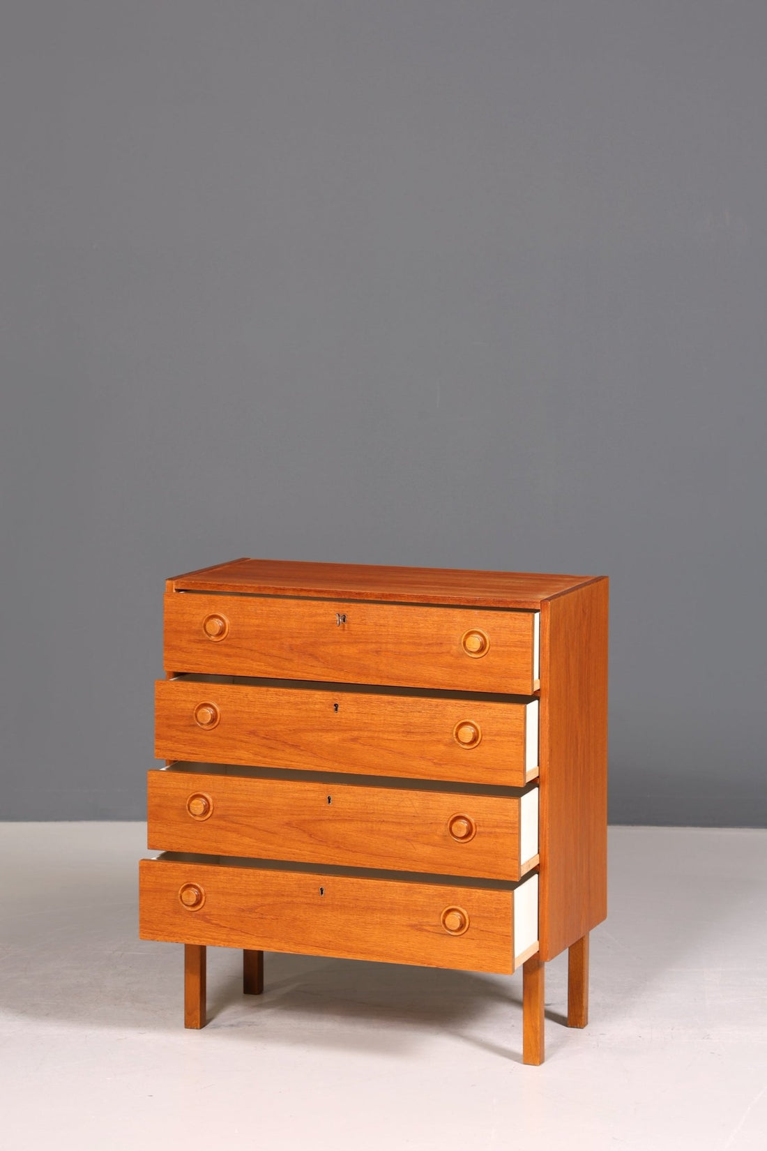 Schlichte Mid Century Kommode Teak Holz Sideboard Wäschekommode echt Holz Schubladenkommode