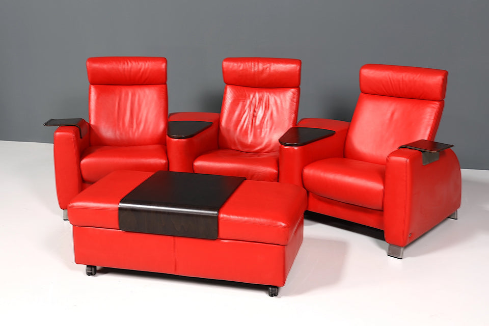 Original Stressless "Arion" Sofa mit Hocker in Rot Funktion echt Leder Kino Relax Couch