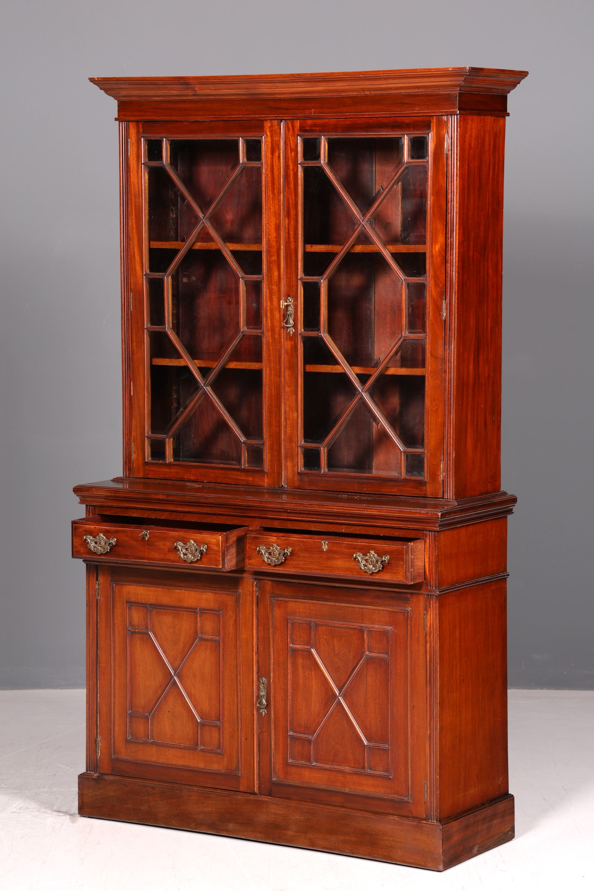 Beeindruckender Englischer Bücherschrank Mahagoni Vitrine Bibliothek Antik Glasvitrine Buffet