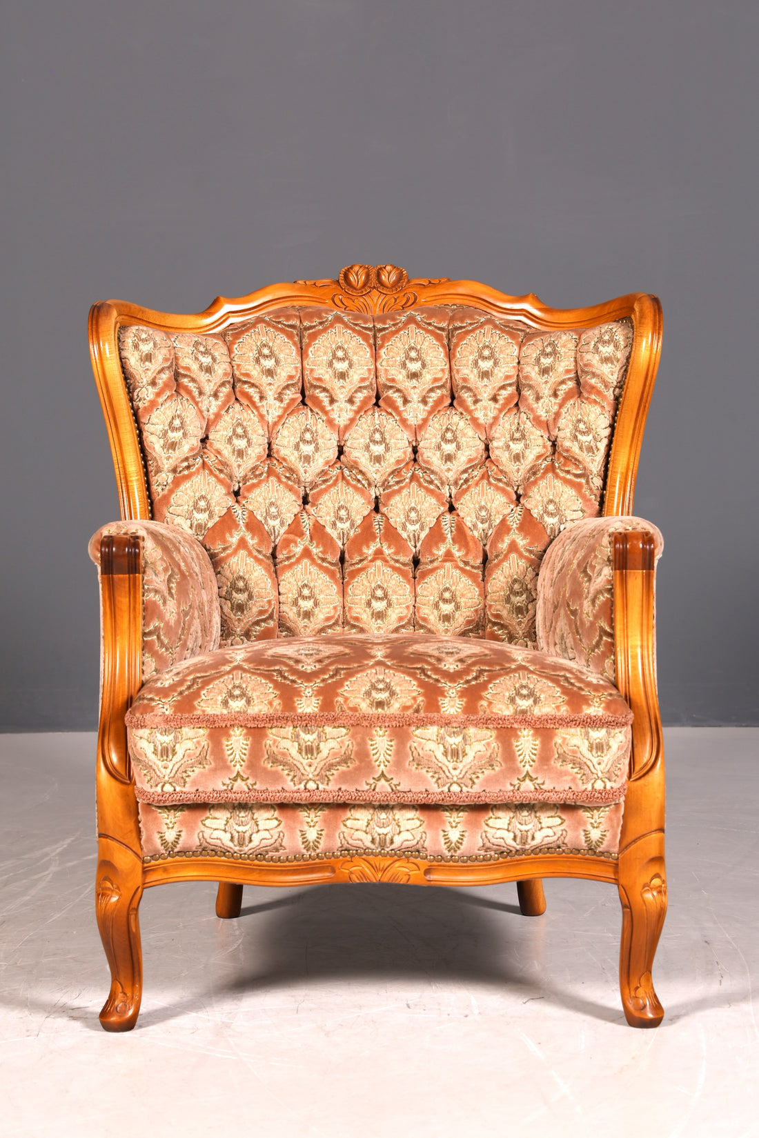 G353 Finish Edler Chippendale Armlehnsessel Barock Stil Sessel Armchair Samt Stoff Sessel (Kopie 3)
