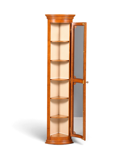 Hauptstadt Möblerei Selva Eckvitrine aus massivem Holz im antiken Stil mit Glastür und fünf Regalböden