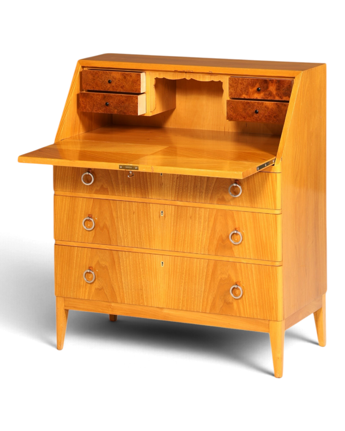 Schlichter Mid Century Sekretär Vintage Schreibmöbel echt Holz Kommode Retro Office Secretary