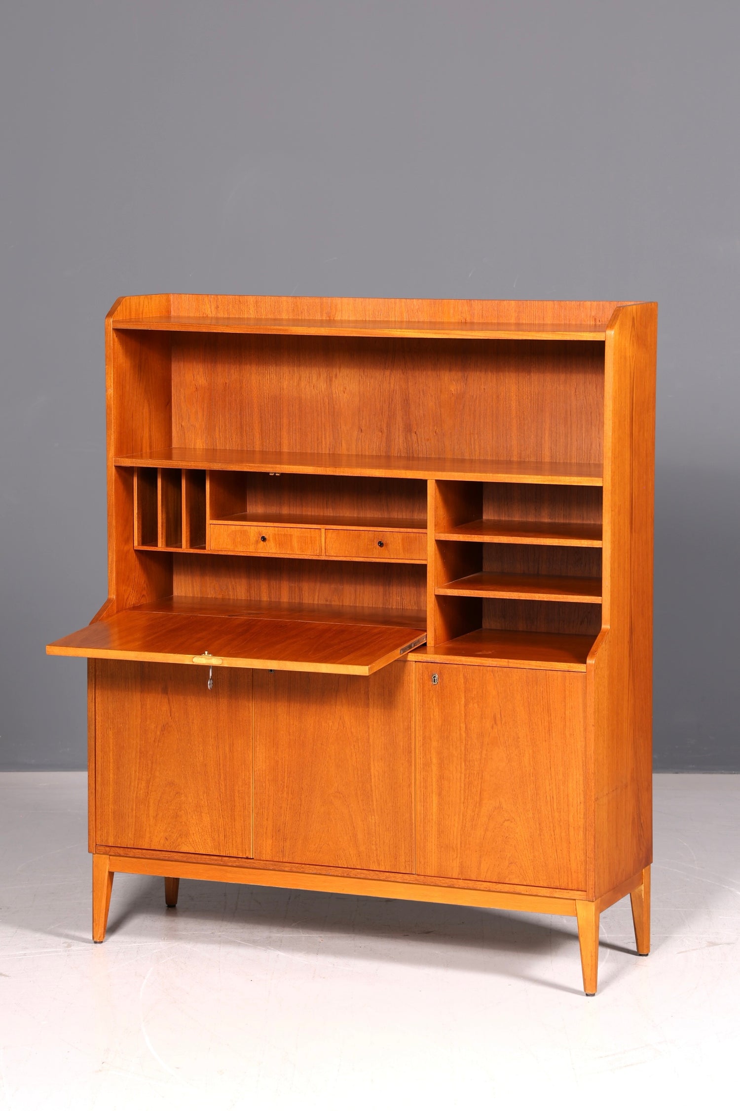 Wunderschöner Mid Century Sekretär Highboard Vintage Schrank Schreibklappe Holz Regal Retro 60er Skandinavisch