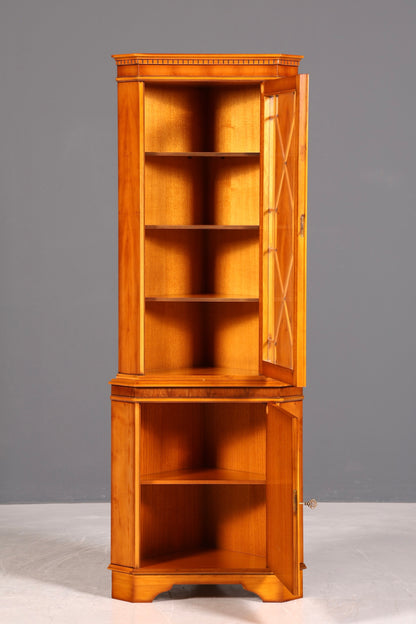 G027 Finish cm Wunderschöne Englische Eckvitrine Antik 60s echt Holz Schrank Eckschrank Glasvitrine Vitrine