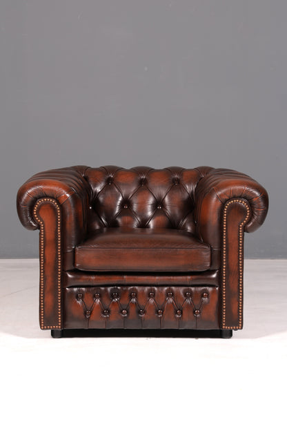 Elegant Original Centurion Chesterfield Armchair from England, English Wingback Armchair, Gentleman’s Armchair, Leather Armchair