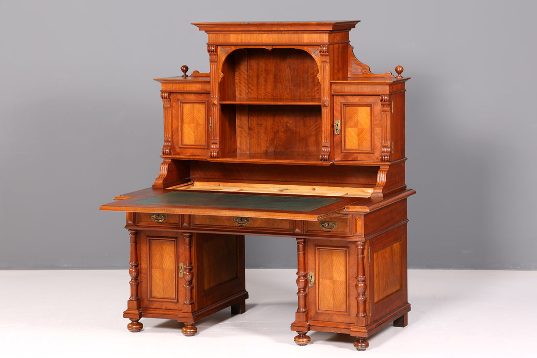 Traumhafter Gründerzeit Schreibtisch mit Aufsatz Jugendstil Bürotisch Massivholz um 1900